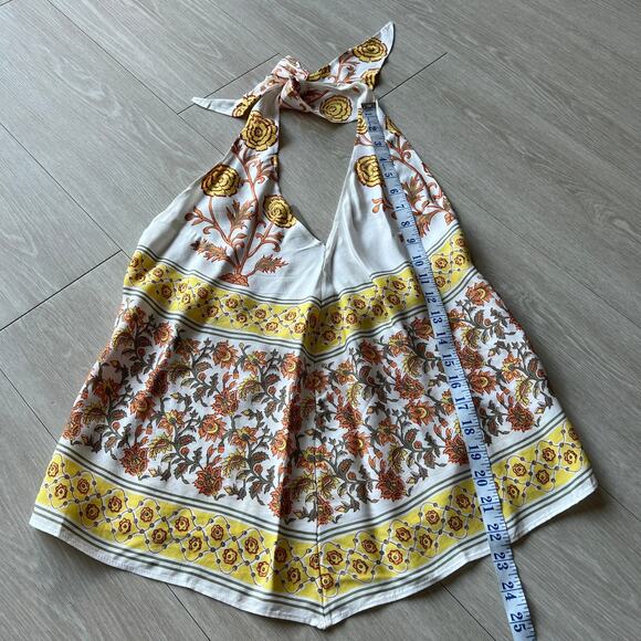 J Crew Open Back Halter Top In Sunset Rose Block Print Top Medium Yellow - Picture 8 of 11